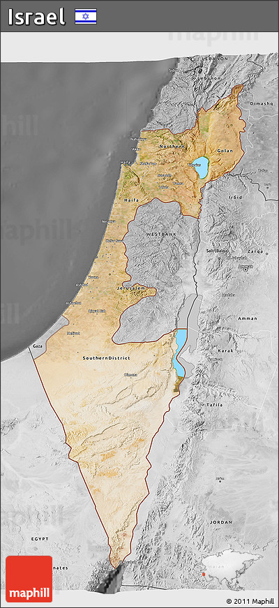 Satellite 3D Map of Israel, desaturated