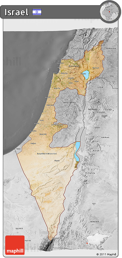 Satellite 3D Map of Israel, desaturated