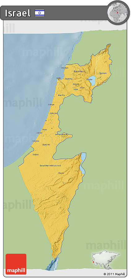 Savanna Style 3D Map of Israel, single color outside