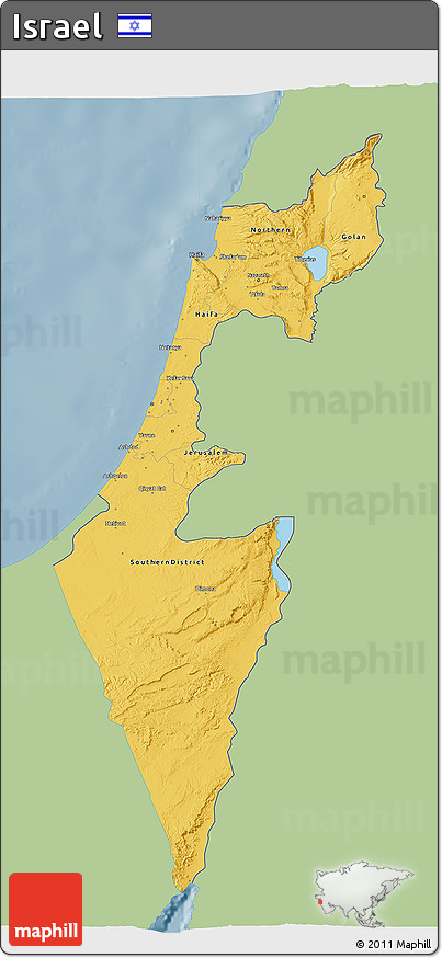 Savanna Style 3D Map of Israel, single color outside