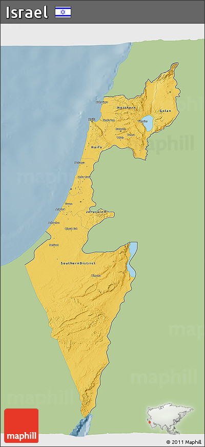 Savanna Style 3D Map of Israel, single color outside