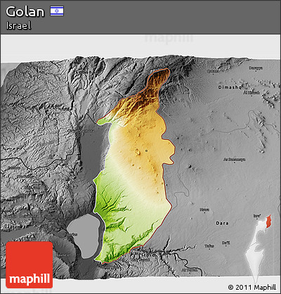 Physical 3D Map of Golan, darken, desaturated