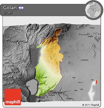 Physical 3D Map of Golan, darken, desaturated