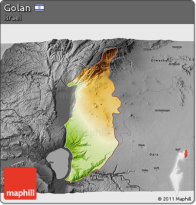 Physical 3D Map of Golan, darken, desaturated