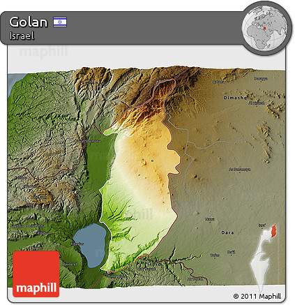Physical 3D Map of Golan, darken