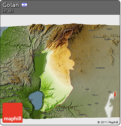 Physical 3D Map of Golan, darken