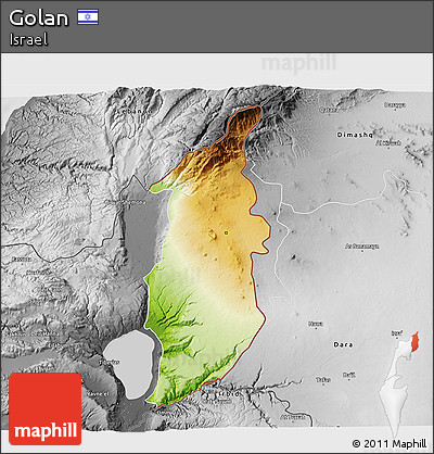 Physical 3D Map of Golan, desaturated