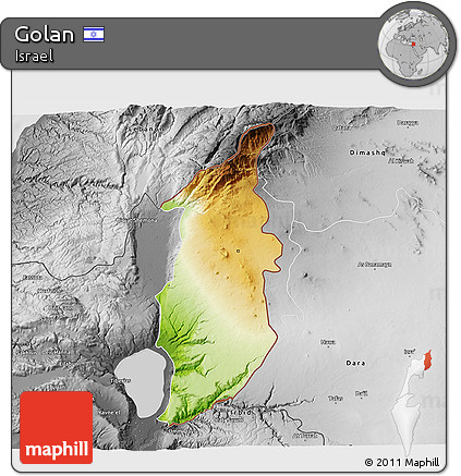 Physical 3D Map of Golan, desaturated
