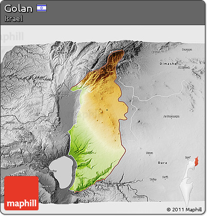 Physical 3D Map of Golan, desaturated