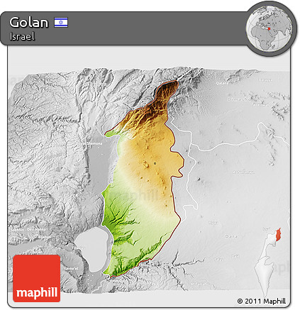 Physical 3D Map of Golan, lighten, desaturated