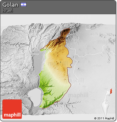 Physical 3D Map of Golan, lighten, desaturated