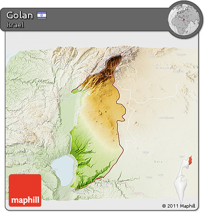 Physical 3D Map of Golan, lighten