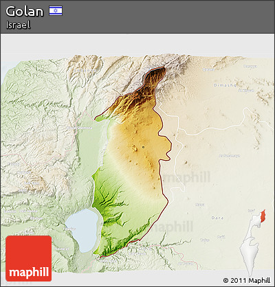 Physical 3D Map of Golan, lighten