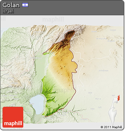 Physical 3D Map of Golan, lighten