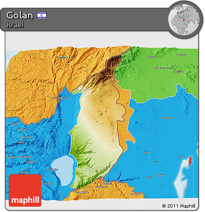 Physical 3D Map of Golan, political outside