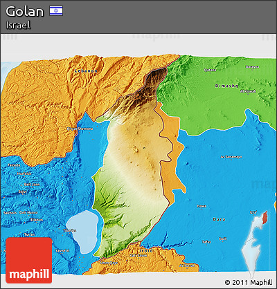 Physical 3D Map of Golan, political outside
