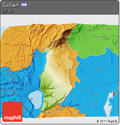 Physical 3D Map of Golan, political outside