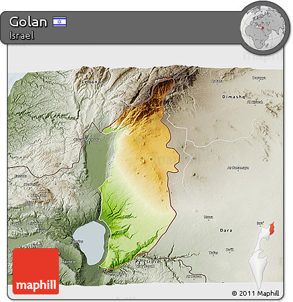Physical 3D Map of Golan, semi-desaturated
