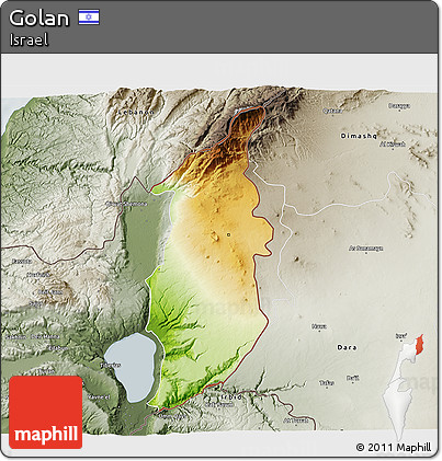 Physical 3D Map of Golan, semi-desaturated