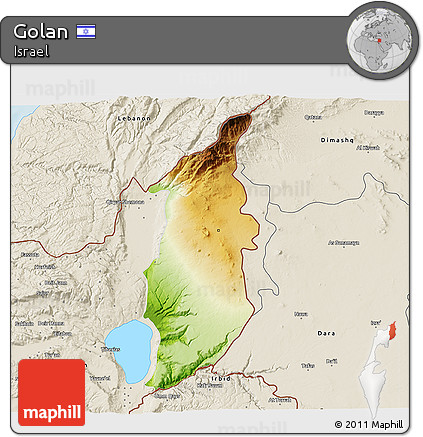 Physical 3D Map of Golan, shaded relief outside