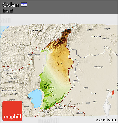 Physical 3D Map of Golan, shaded relief outside