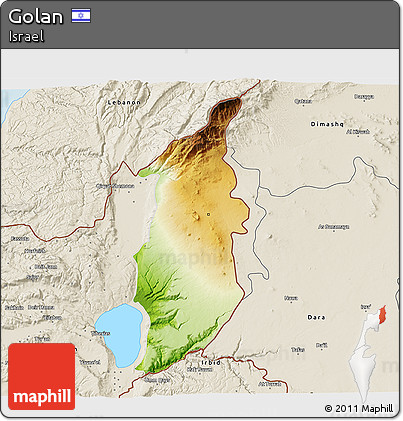 Physical 3D Map of Golan, shaded relief outside