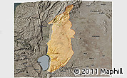 Satellite 3D Map of Golan, darken, semi-desaturated