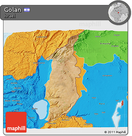 Satellite 3D Map of Golan, political outside