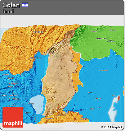 Satellite 3D Map of Golan, political outside