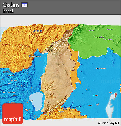 Satellite 3D Map of Golan, political outside