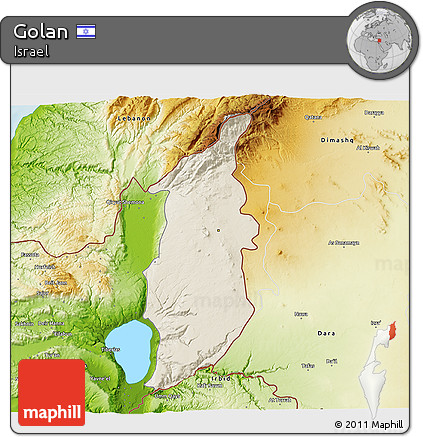 Shaded Relief 3D Map of Golan, physical outside