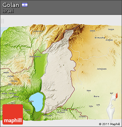 Shaded Relief 3D Map of Golan, physical outside