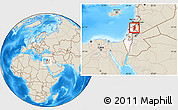Shaded Relief Location Map of Golan, highlighted country, within the entire country