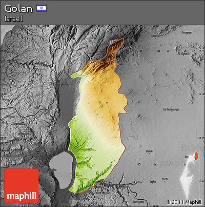 Physical Map of Golan, darken, desaturated