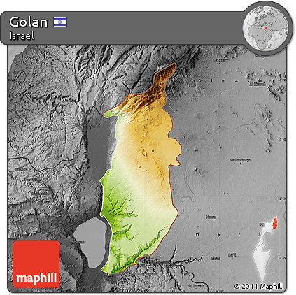 Physical Map of Golan, darken, desaturated