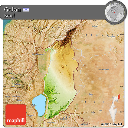 Physical Map of Golan, satellite outside