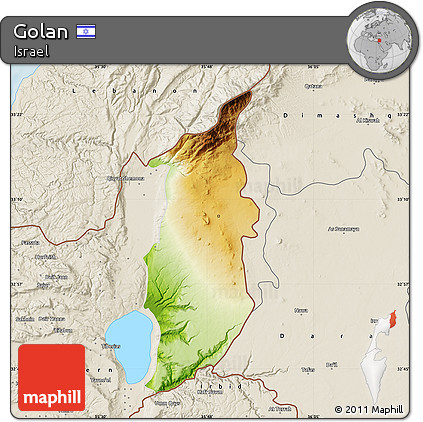 Physical Map of Golan, shaded relief outside