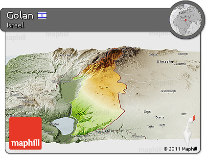 Physical Panoramic Map of Golan, semi-desaturated