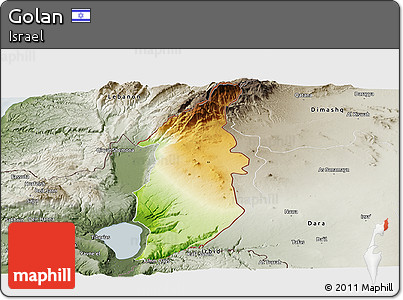 Physical Panoramic Map of Golan, semi-desaturated