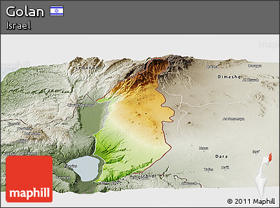 Physical Panoramic Map of Golan, semi-desaturated