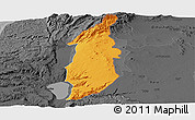 Political Panoramic Map of Golan, darken, desaturated