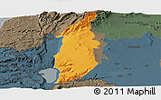 Political Panoramic Map of Golan, darken, semi-desaturated