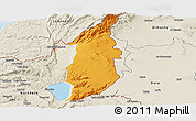 Political Panoramic Map of Golan, shaded relief outside
