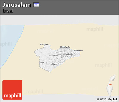 Classic Style 3D Map of Jerusalem, single color outside