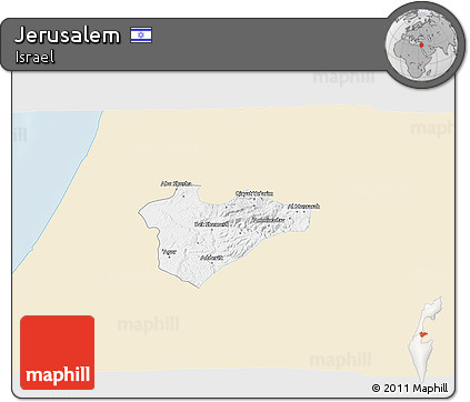 Classic Style 3D Map of Jerusalem, single color outside