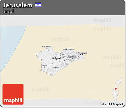 Classic Style 3D Map of Jerusalem, single color outside