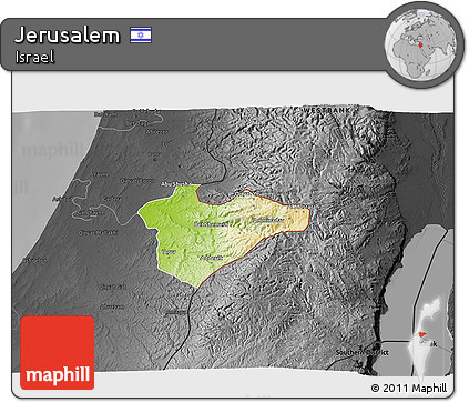 Physical 3D Map of Jerusalem, darken, desaturated
