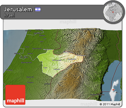 Physical 3D Map of Jerusalem, darken