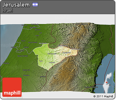 Physical 3D Map of Jerusalem, darken