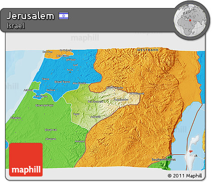 Physical 3D Map of Jerusalem, political outside